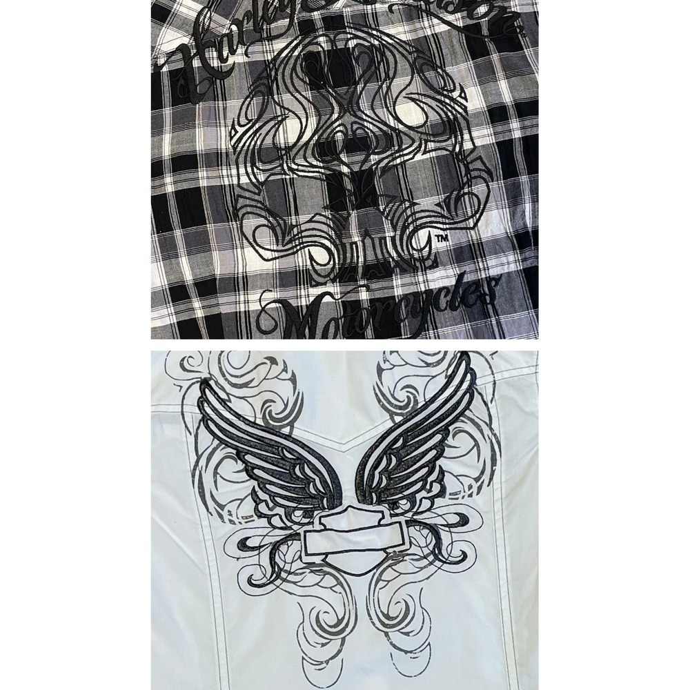 Harley Davidson Women's Shirt Bundle Plaid Skull & White Winged Graphic HD Small